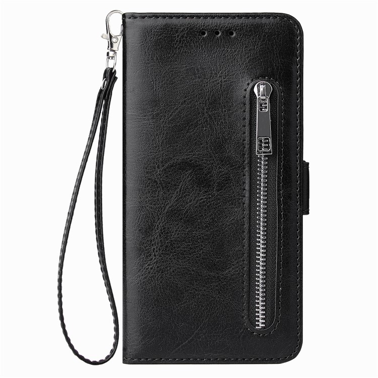 Para Samsung Galaxy A10 Zíper Bolsa De Couro Bolsa De Telefone Capa - Preto-2