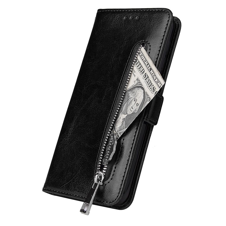 Para Samsung Galaxy A10 Zíper Bolsa De Couro Bolsa De Telefone Capa - Preto-5