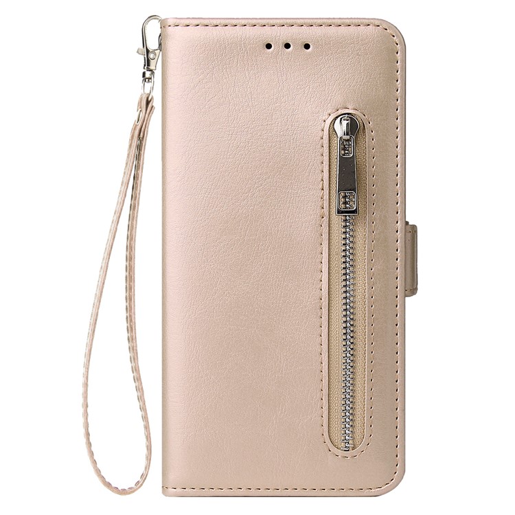 Pour Samsung Galaxy A10 Fermeture À Glissière En Cuir Bourse Housse De Téléphone - Beige-2
