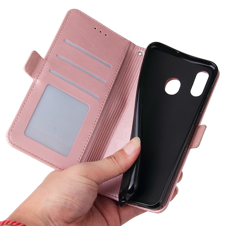 For Samsung Galaxy A30/A20 Magnetic Absorbed Zipper Leather Purse Phone Case Cover - Pink-12