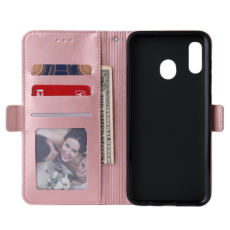 For Samsung Galaxy A30/A20 Magnetic Absorbed Zipper Leather Purse Phone Case Cover - Pink-6