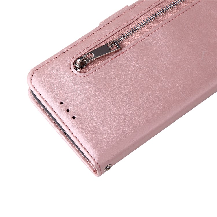 For Samsung Galaxy A30/A20 Magnetic Absorbed Zipper Leather Purse Phone Case Cover - Pink-7