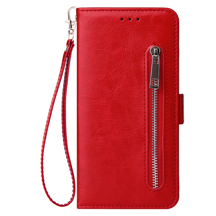 For Samsung Galaxy A30/A20 Magnetic Absorbed Zipper Leather Purse Phone Case Cover - Red-2
