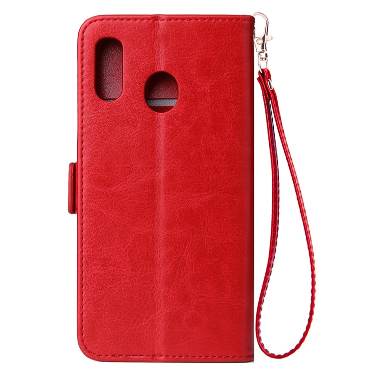 For Samsung Galaxy A30/A20 Magnetic Absorbed Zipper Leather Purse Phone Case Cover - Red-3