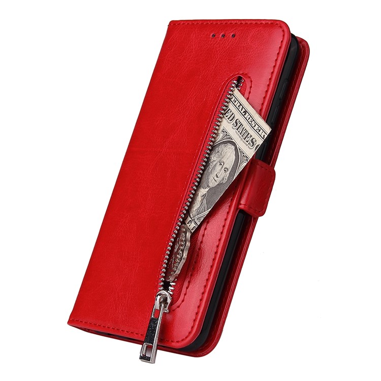 For Samsung Galaxy A30/A20 Magnetic Absorbed Zipper Leather Purse Phone Case Cover - Red-4