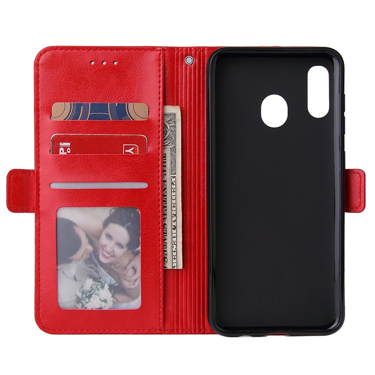 For Samsung Galaxy A30/A20 Magnetic Absorbed Zipper Leather Purse Phone Case Cover - Red-6
