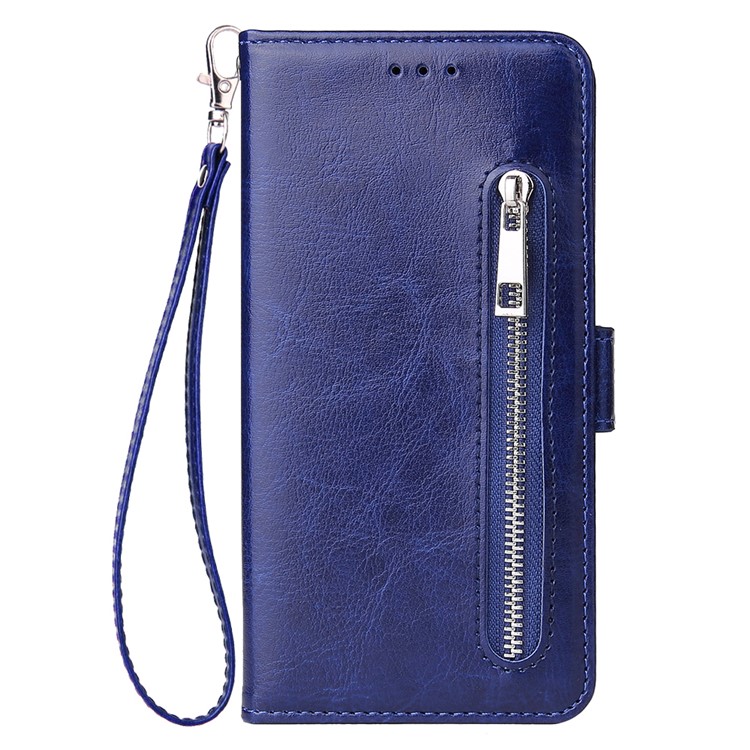 For Samsung Galaxy A30/A20 Magnetic Absorbed Zipper Leather Purse Phone Case Cover - Blue-2