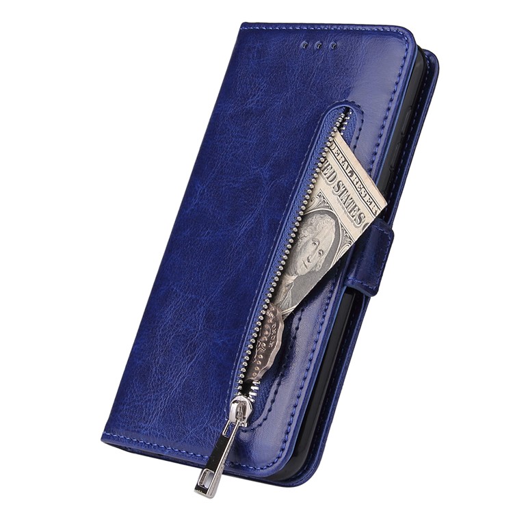 For Samsung Galaxy A30/A20 Magnetic Absorbed Zipper Leather Purse Phone Case Cover - Blue-4
