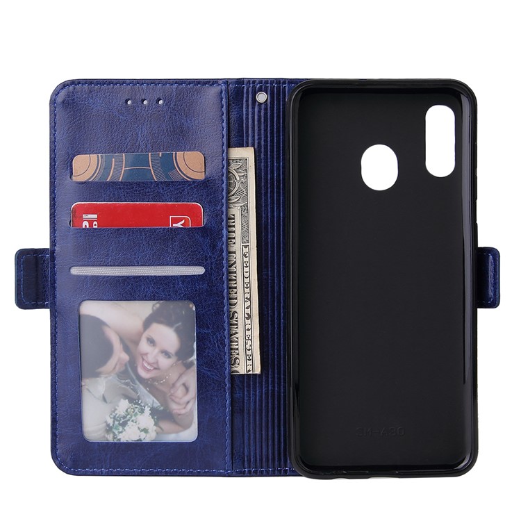 For Samsung Galaxy A30/A20 Magnetic Absorbed Zipper Leather Purse Phone Case Cover - Blue-6