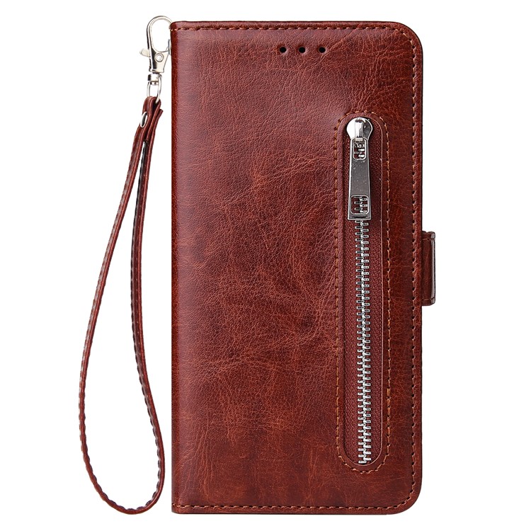 For Samsung Galaxy A30/A20 Magnetic Absorbed Zipper Leather Purse Phone Case Cover - Brown-2
