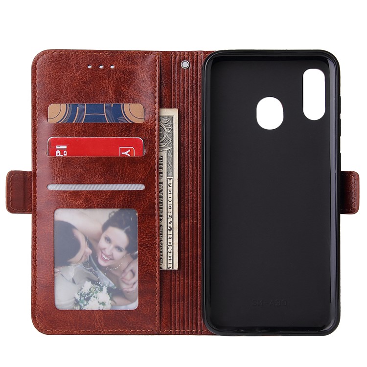 For Samsung Galaxy A30/A20 Magnetic Absorbed Zipper Leather Purse Phone Case Cover - Brown-6