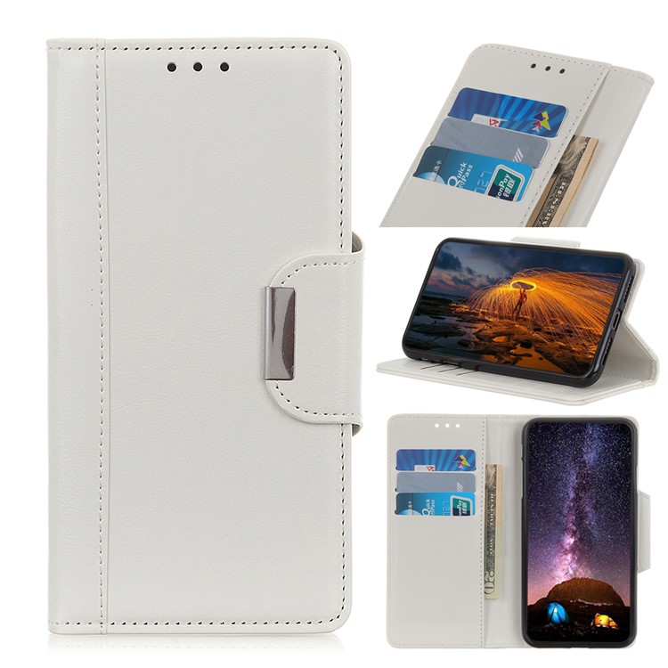 Cowhide Texture Wallet Stand PU Leather Phone Case for Samsung Galaxy M40 - White-1