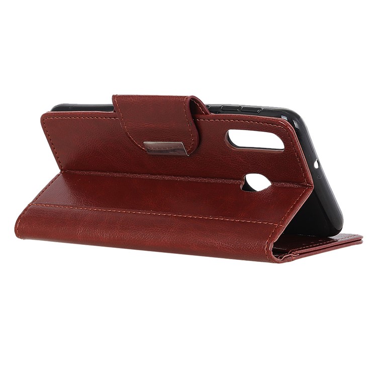 Cowhide Texture Wallet Stand PU Leather Phone Case for Samsung Galaxy M40 - Dark Brown-4