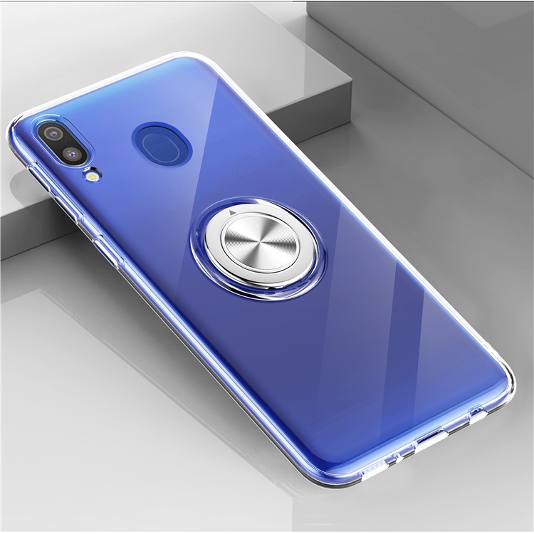 Finger Ring Kickstand Clear TPU Phone Case for Samsung Galaxy M20 (Built-in Magnetic Metal Sheet) - Transparent-1