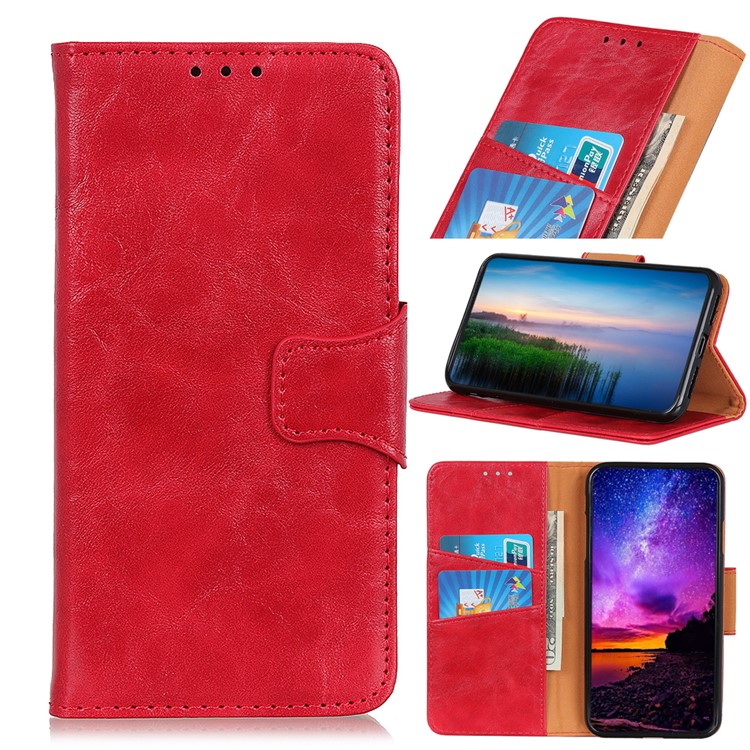 Crazy Horse Leather Wallet Case for Samsung Galaxy M40 - Red-1