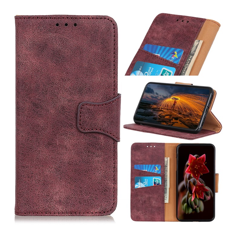 Vintage Style Leather Wallet Case for Samsung Galaxy M40 - Wine Red-1