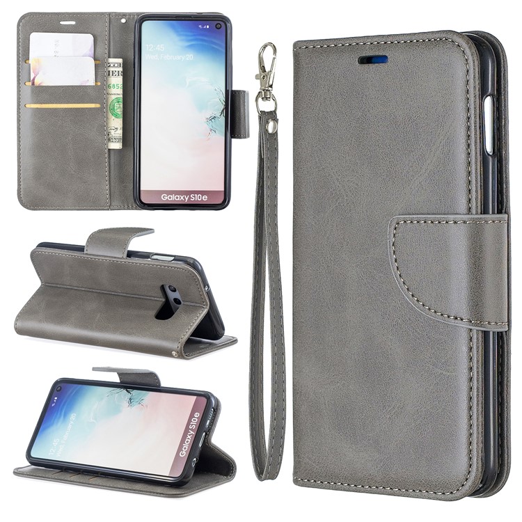PU Leather Wallet Stand Phone Case for Samsung Galaxy S10e - Light Grey-1