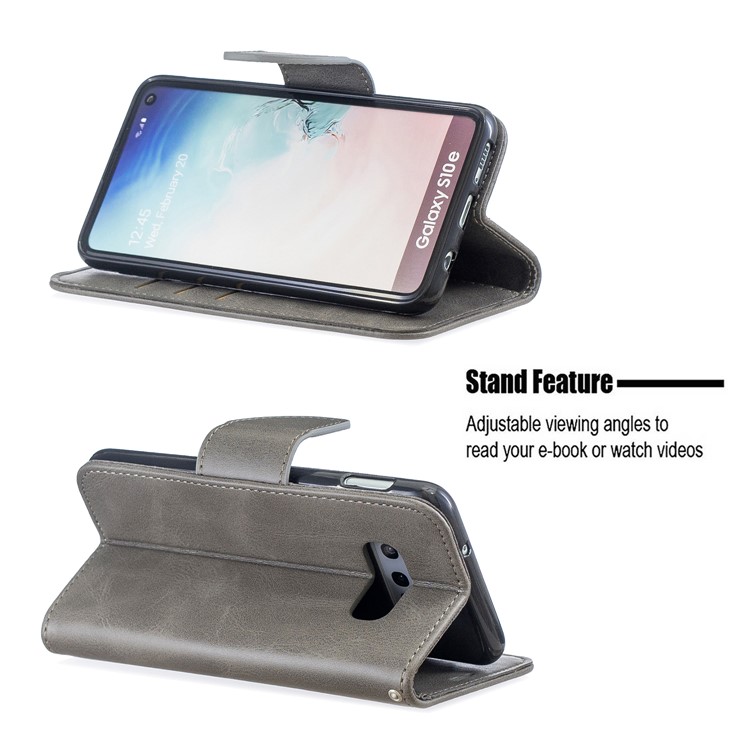 PU Leather Wallet Stand Phone Case for Samsung Galaxy S10e - Light Grey-5