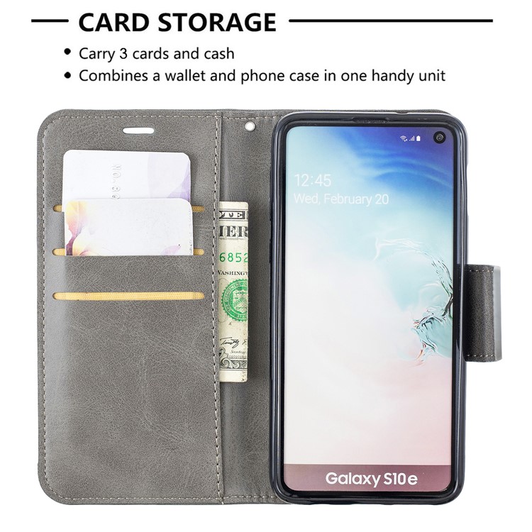PU Leather Wallet Stand Phone Case for Samsung Galaxy S10e - Light Grey-6
