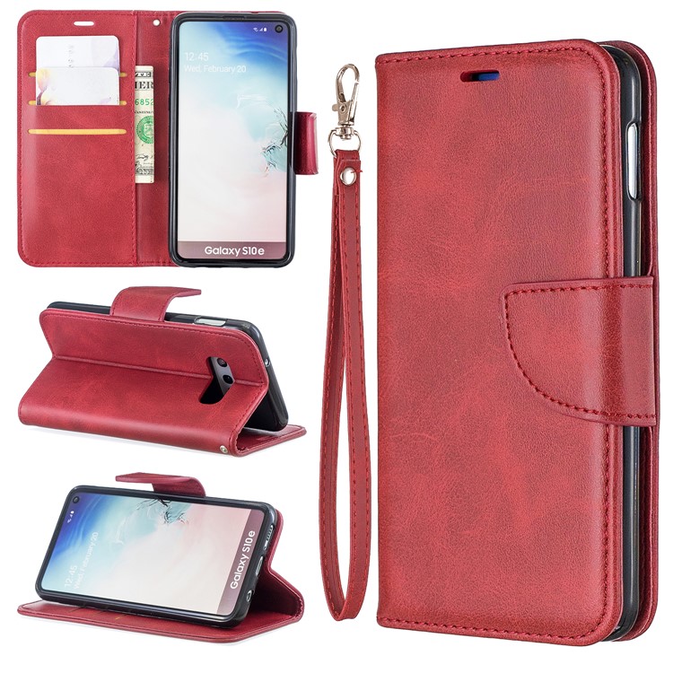 PU Leather Wallet Stand Phone Case for Samsung Galaxy S10e - Red-1