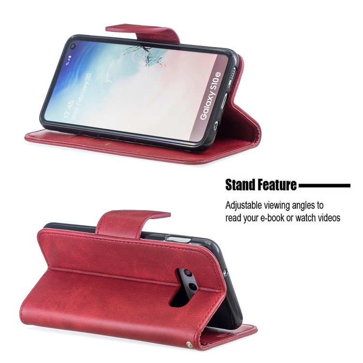 PU Leather Wallet Stand Phone Case for Samsung Galaxy S10e - Red-5