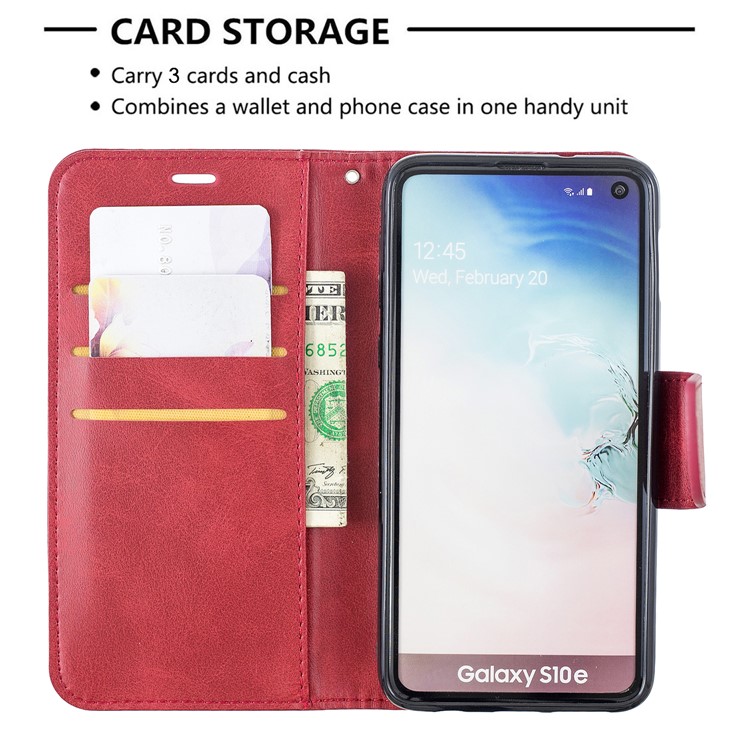PU Leather Wallet Stand Phone Case for Samsung Galaxy S10e - Red-6