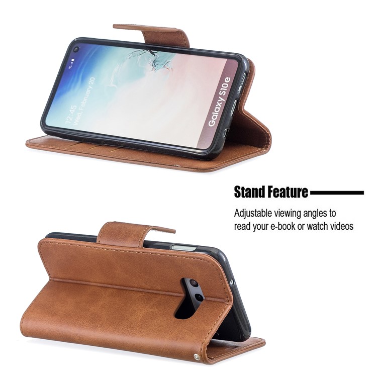 PU Leather Wallet Stand Phone Case for Samsung Galaxy S10e - Brown-5
