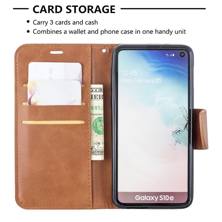 PU Leather Wallet Stand Phone Case for Samsung Galaxy S10e - Brown-6