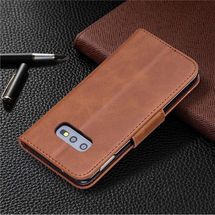 PU Leather Wallet Stand Phone Case for Samsung Galaxy S10e - Brown-8