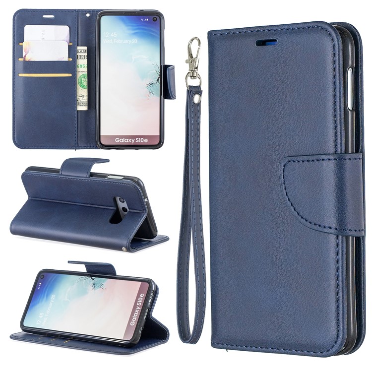 PU Leather Wallet Stand Phone Case for Samsung Galaxy S10e - Blue-1