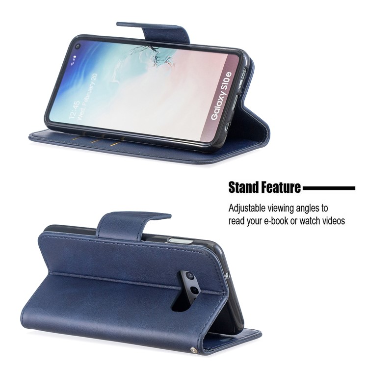 PU Leather Wallet Stand Phone Case for Samsung Galaxy S10e - Blue-5