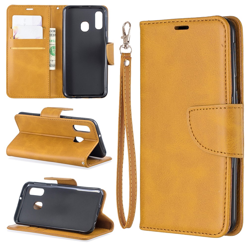 PU Leather Wallet Stand Phone Cover for Samsung Galaxy A40 - Light Brown-1