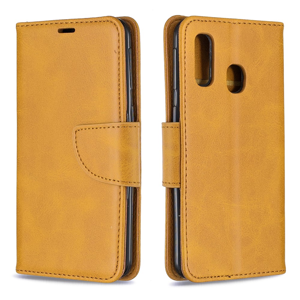 Campa de Telefone da Carteira de Couro PU Para Samsung Galaxy A40 - Marrom Claro