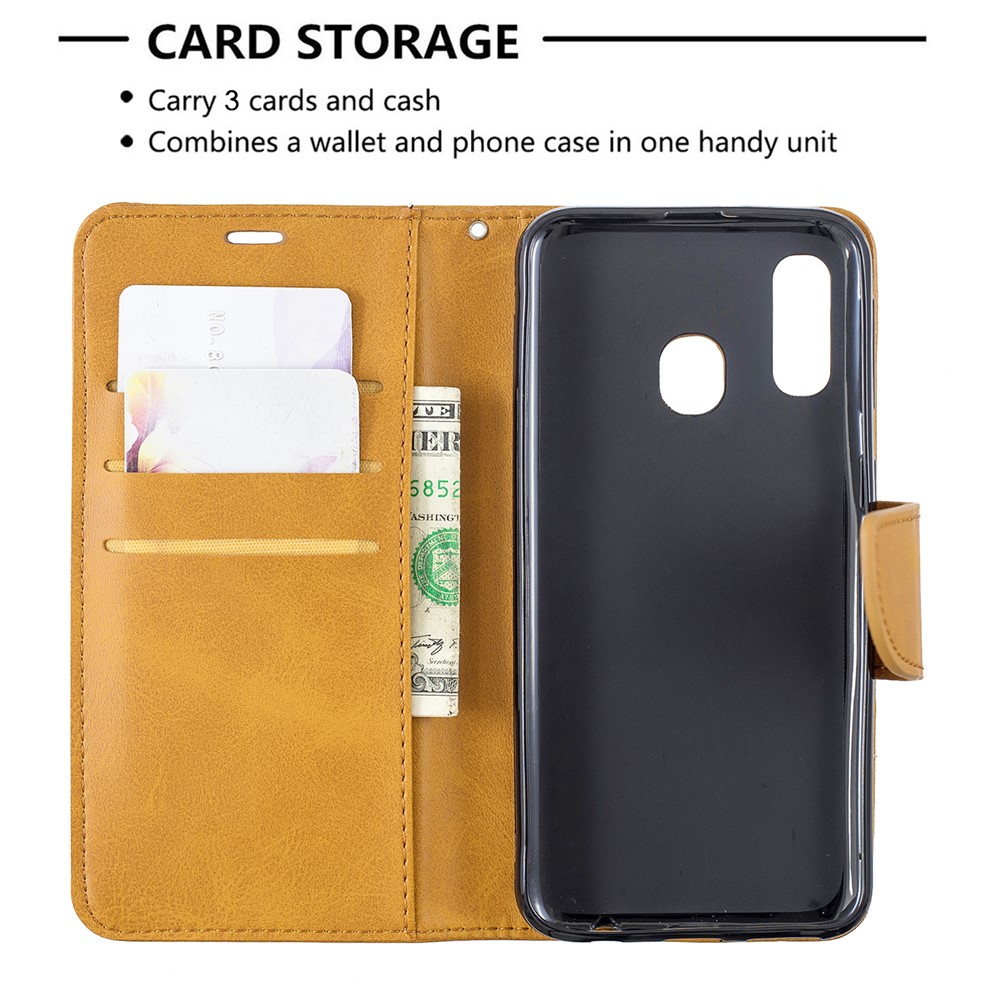 PU Leather Wallet Stand Phone Cover for Samsung Galaxy A40 - Light Brown-6