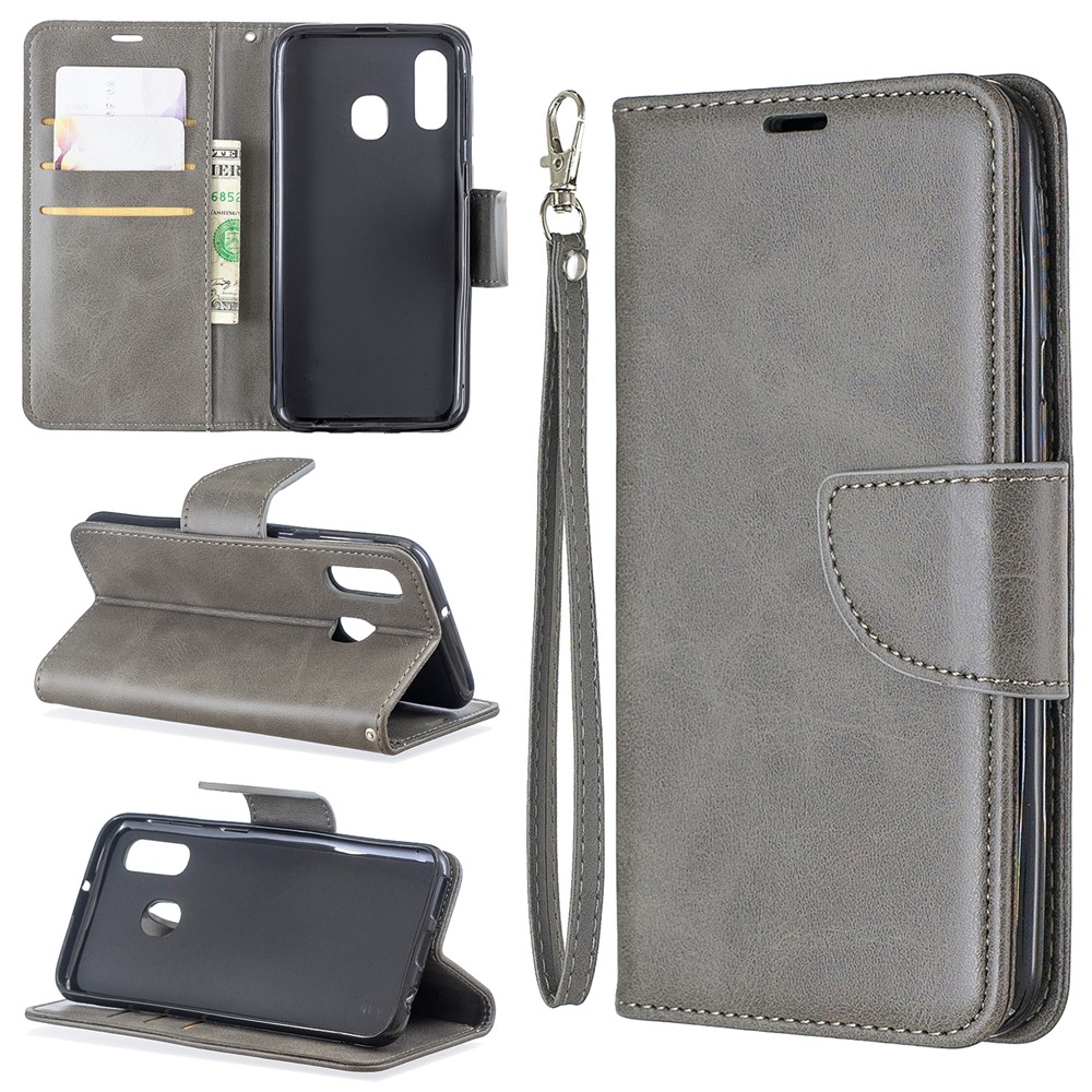 Etui Portefeuille En Cuir PU Pour Samsung Galaxy A40 - Gris Clair-1