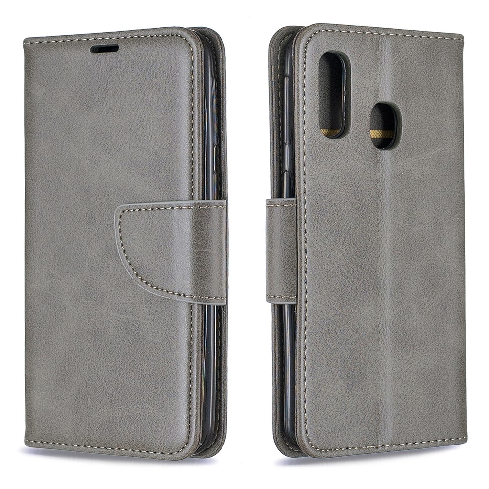 Etui Portefeuille En Cuir PU Pour Samsung Galaxy A40 - Gris Clair-4