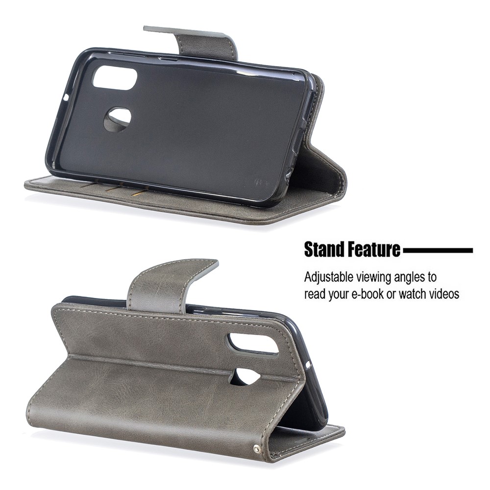 Etui Portefeuille En Cuir PU Pour Samsung Galaxy A40 - Gris Clair-5