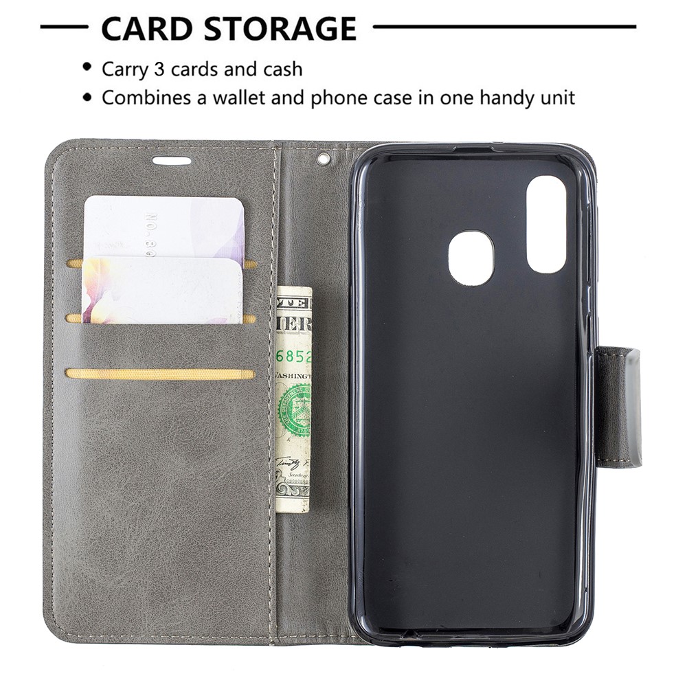 Etui Portefeuille En Cuir PU Pour Samsung Galaxy A40 - Gris Clair-6