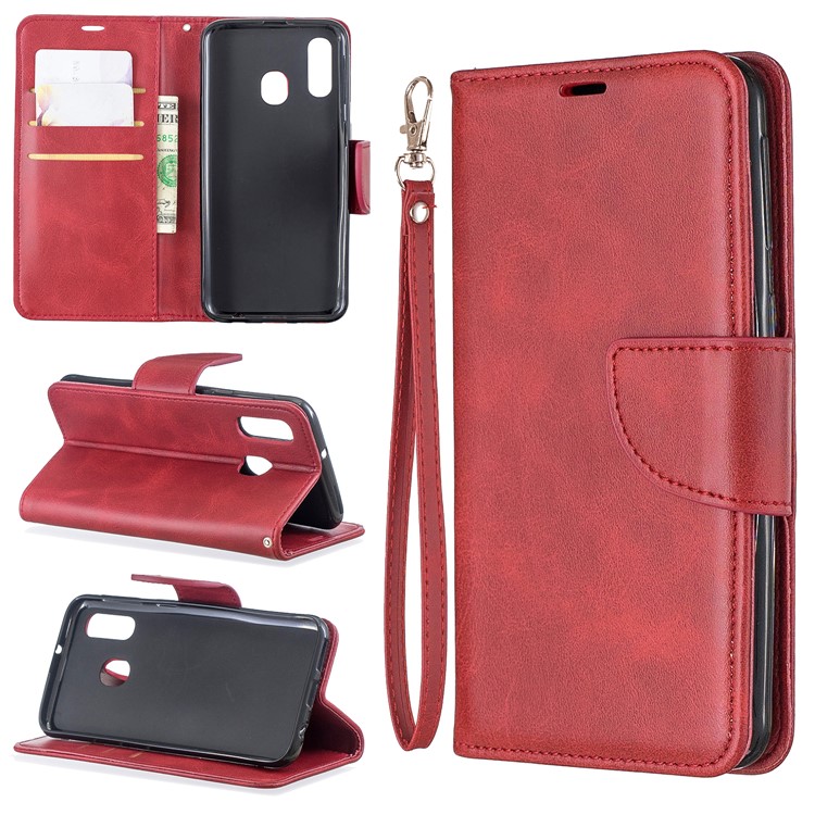 PU Leather Wallet Stand Phone Cover for Samsung Galaxy A40 - Red