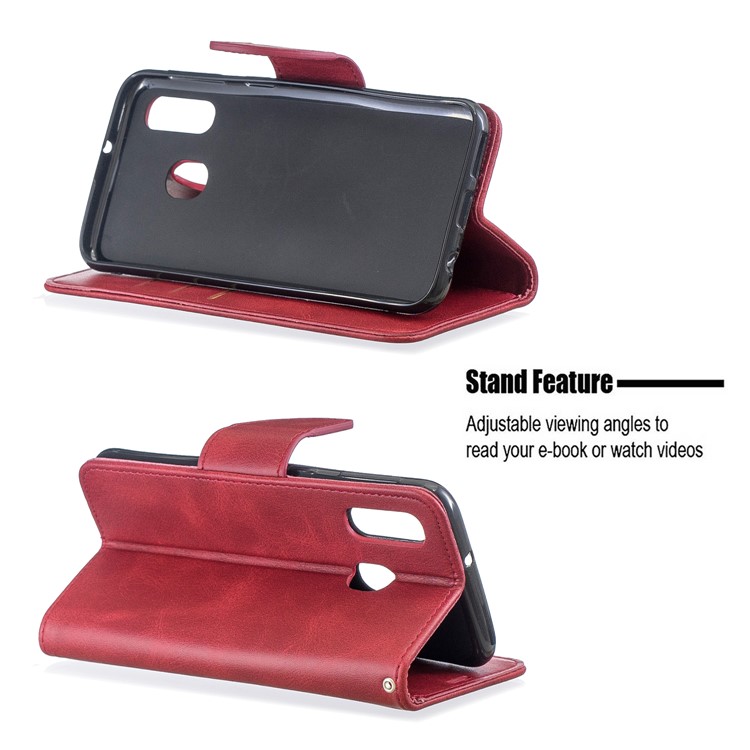 PU Leather Wallet Stand Phone Cover for Samsung Galaxy A40 - Red-5