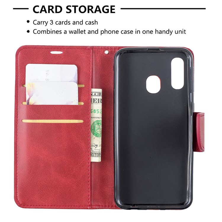 PU Leather Wallet Stand Phone Cover for Samsung Galaxy A40 - Red-6
