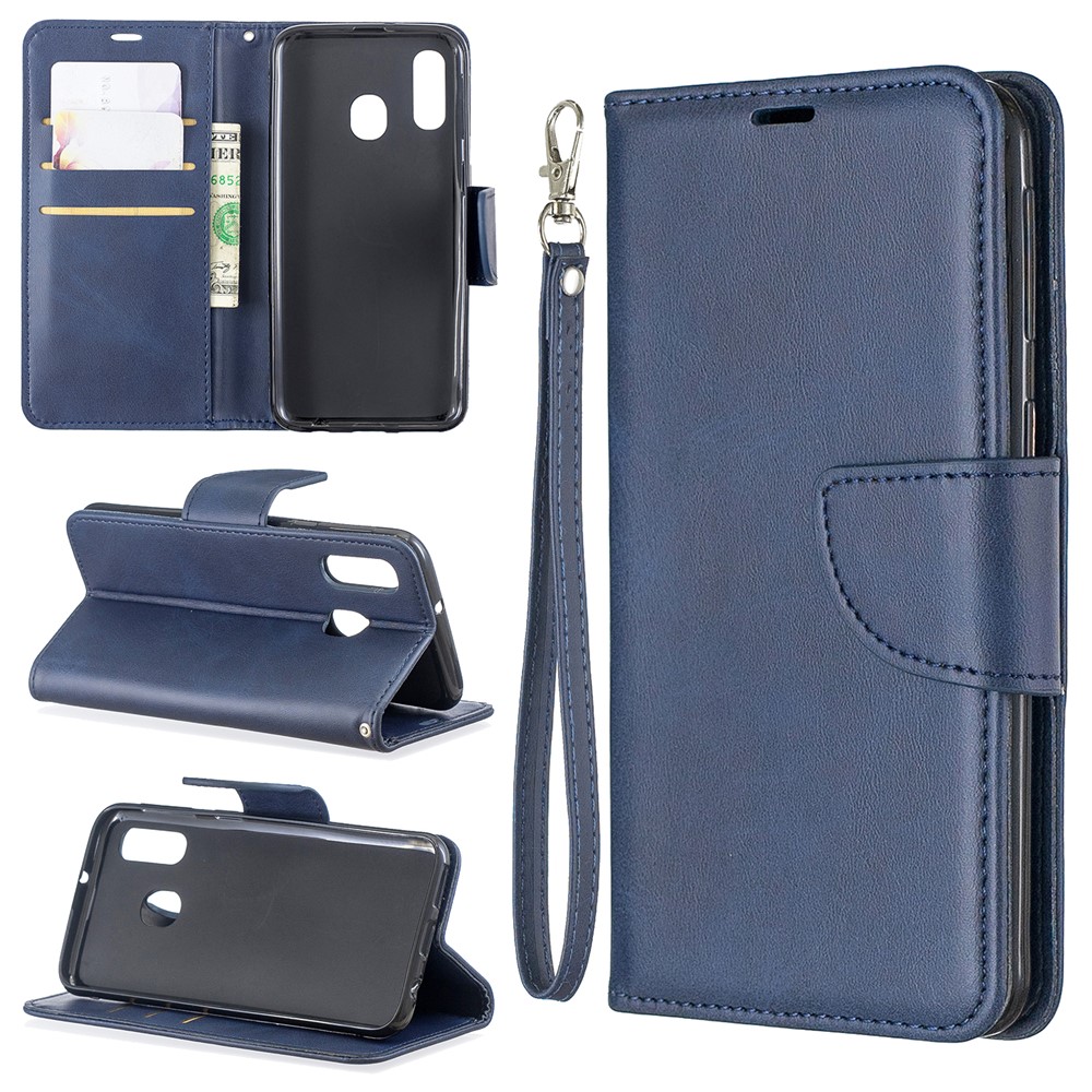 PU Leather Wallet Stand Phone Cover for Samsung Galaxy A40 - Blue-1