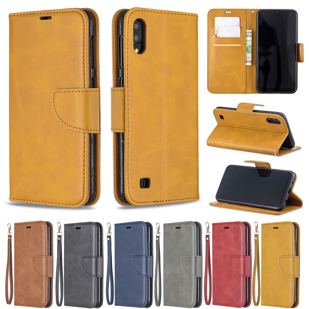 Campa de Telefone da Carteira de Couro PU Para Samsung Galaxy A10 / M10 - Marrom Claro