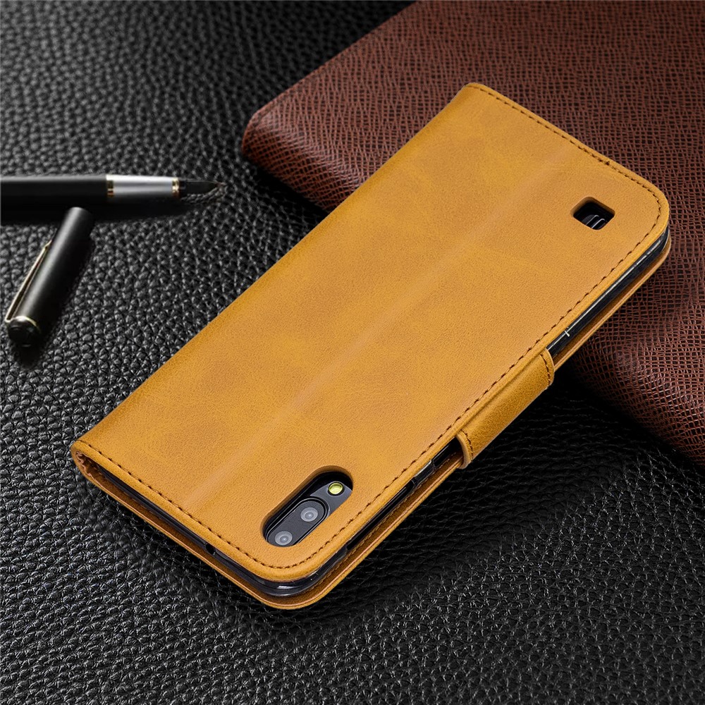 PU Leather Wallet Stand Phone Cover for Samsung Galaxy A10 / M10 - Light Brown-8