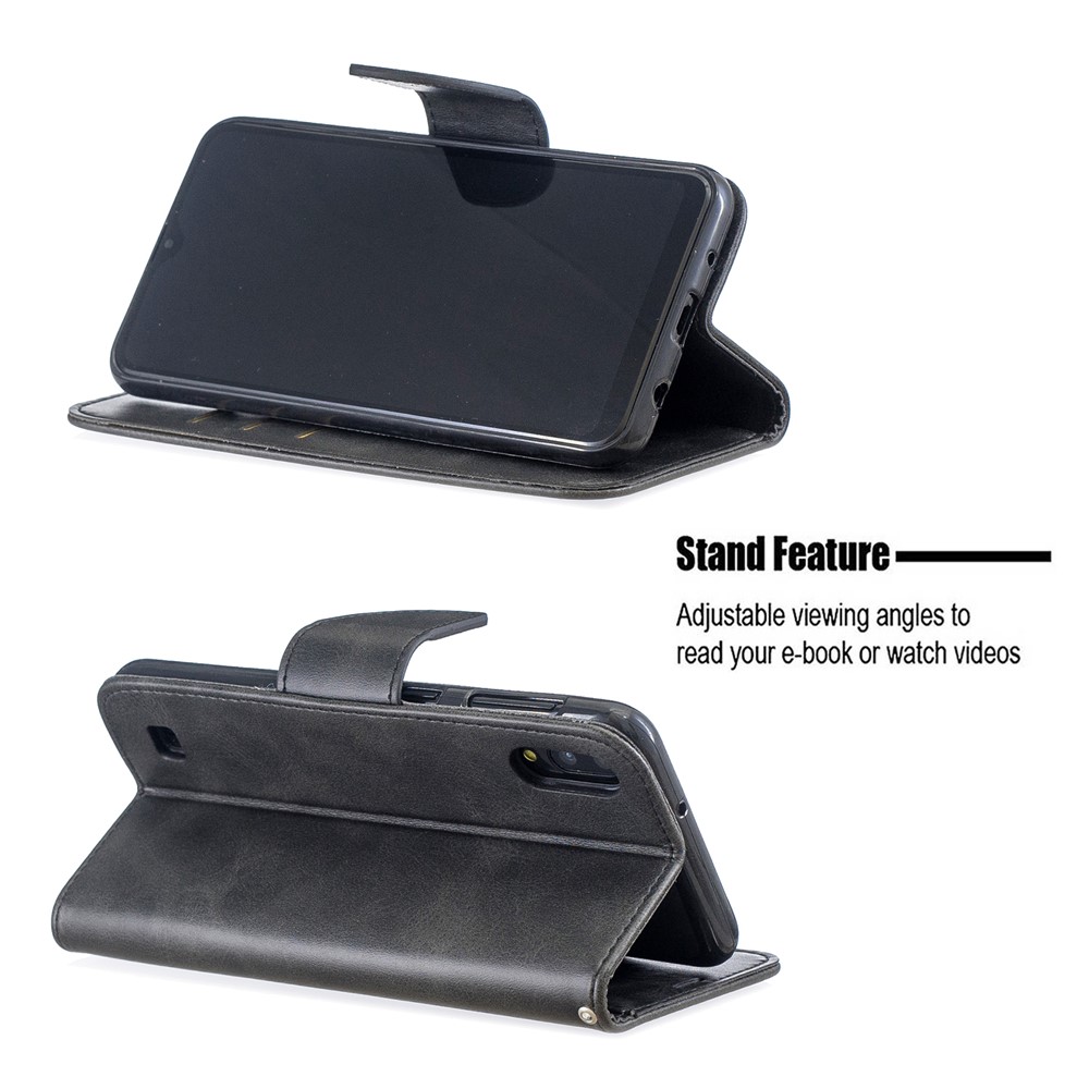 Cubierta De Cuero Del Teléfono Del Soporte De La Cartera De La PU Para La Galaxia A10 De Samsung / M10 - Gris Oscuro-5