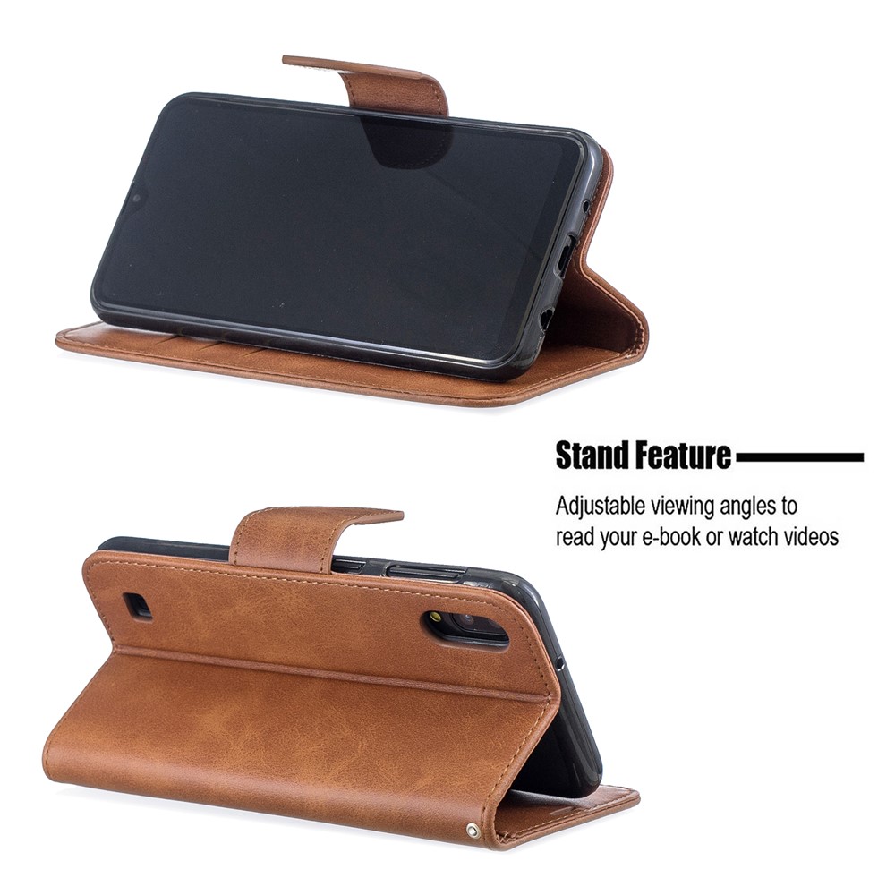 PU Leather Wallet Stand Phone Cover for Samsung Galaxy A10 / M10 - Brown-5