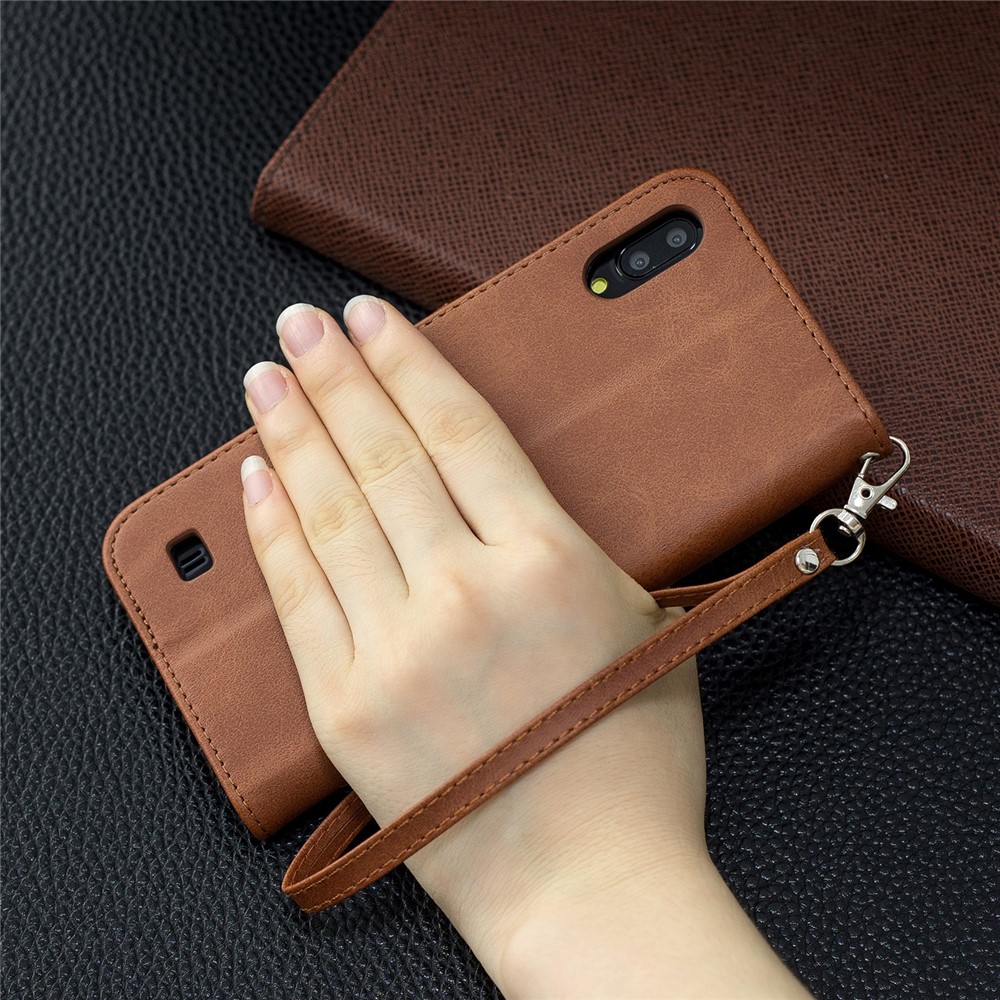 PU Leather Wallet Stand Phone Cover for Samsung Galaxy A10 / M10 - Brown-9