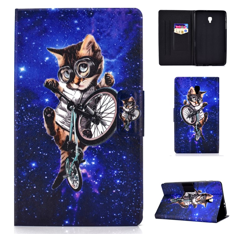Pattern Printing Card Holder Stand PU Leather Tablet Case for Samsung Galaxy Tab A 8.0 (2017) SM-T380 / SM-T385 - Cycling Cat-1