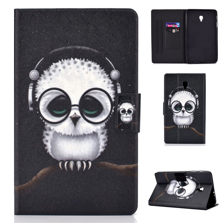 Pattern Printing Card Holder Stand PU Leather Tablet Case for Samsung Galaxy Tab A 8.0 (2017) SM-T380 / SM-T385 - Owl Wearing Headphones-1