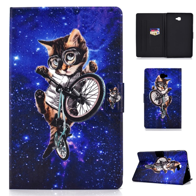 Shock-proof Pattern Printing Card Slot Stand PU Leather Tablet Cover for Samsung Galaxy Tab A 10.1 (2016) T580 - Cycling Cat-1